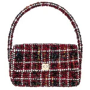 Anine Bing Handbag Purse Preppy Plaid Tweed Top Handle Y2K Winter Burgundy Nico